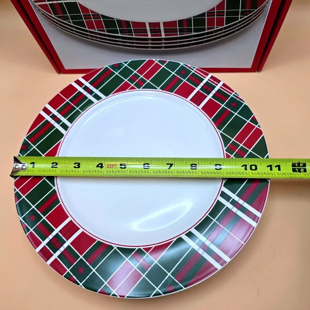 Lenox Vintage Plaid Dinner Plates Set of 4 Red Green‎ Winter Holiday 870676